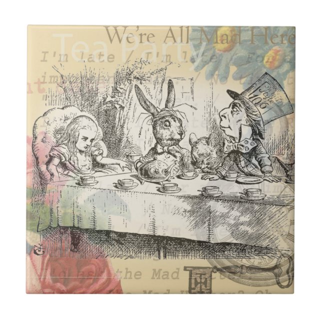 Alice in Wonderland Mad Tea Party Art Ceramic Tile (Front)