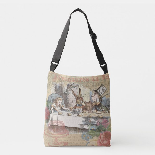 Alice in Wonderland Mad Tea Party Art Crossbody Bag (Front)