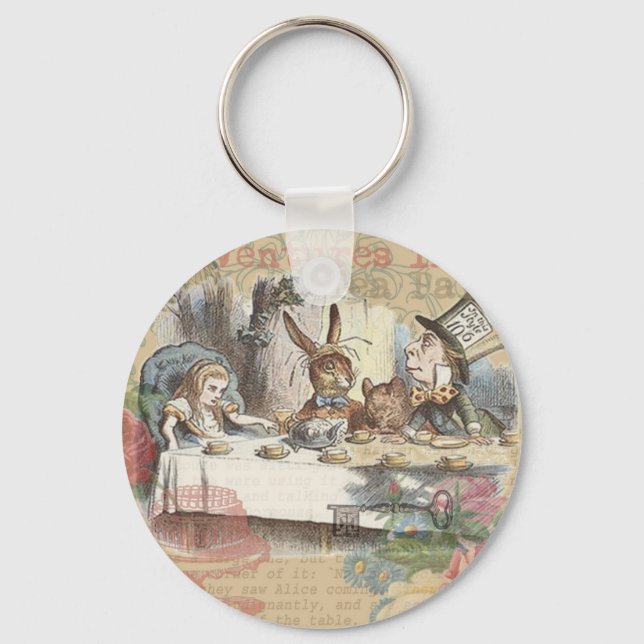 Alice in Wonderland Mad Tea Party Art Key Ring (Front)