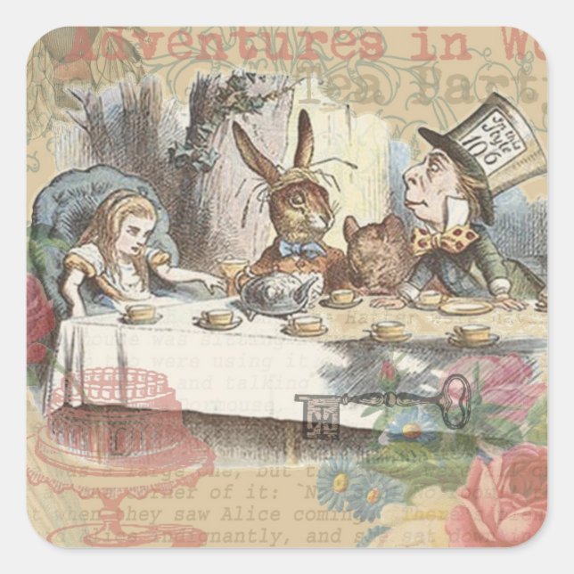 Alice in Wonderland Mad Tea Party Art Square Sticker (Front)