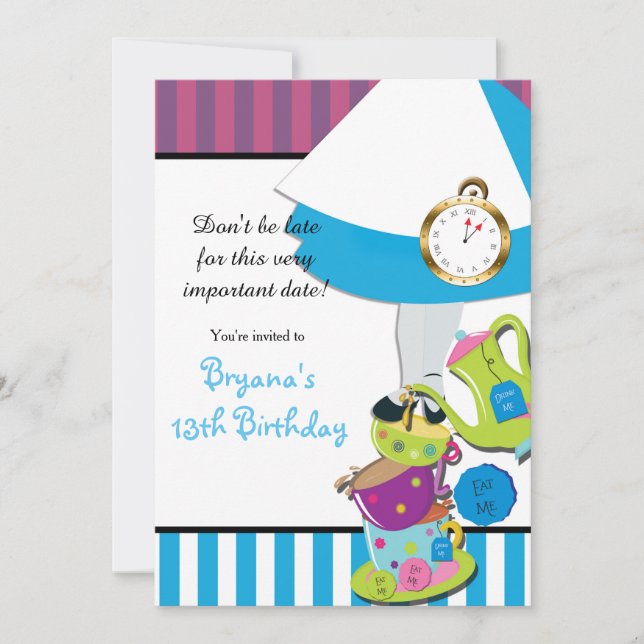 Alice in Wonderland MAD TEA PARTY Birthday Invitation (Front)
