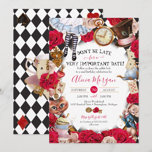 Alice in Wonderland Mad Tea Party Birthday  Invitation (Front/Back)