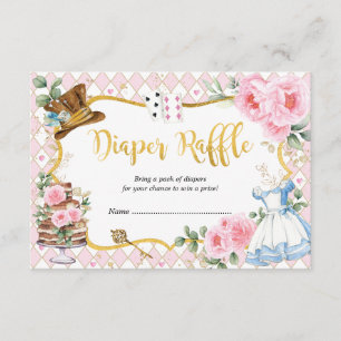 Alice in Wonderland Mad Tea Party Diaper Raffle Enclosure Card