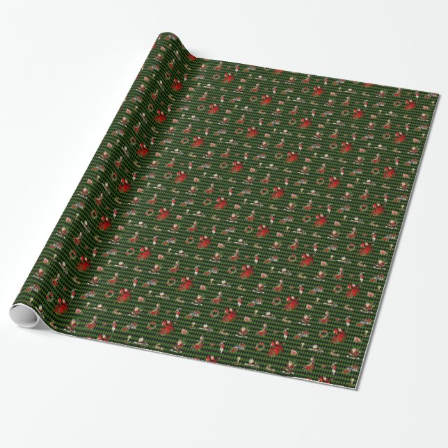 Alice in Wonderland on Christmas on green/black Wrapping Paper (Unrolled)