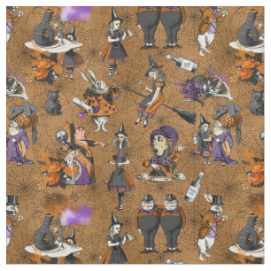 Alice in Wonderland on Halloween Orange/Black Web Fabric