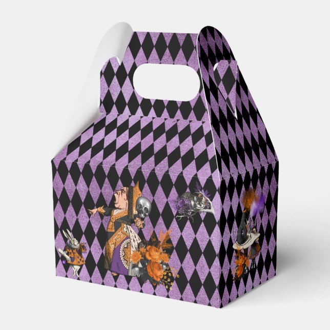 Alice in Wonderland on Halloween Violet Harlequin Favour Box (Front Side)