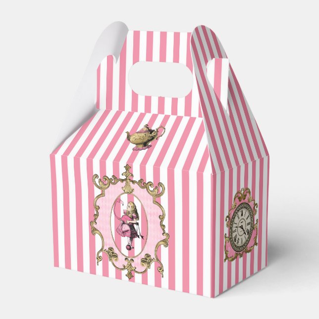 Alice in Wonderland on Pastel Pink/White Striped  Favour Box (Front Side)