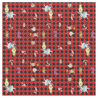 Alice in Wonderland on Red and Black Art Deco Fabric