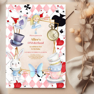 Alice in Wonderland One-derland 1st Birthday Invitation