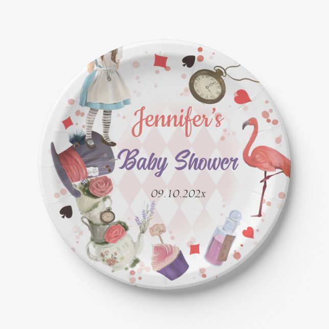 Alice in Wonderland Onederland Baby Shower  Paper Plate (Front)