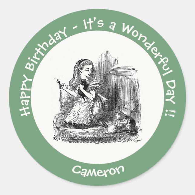 Alice in Wonderland Party - Alice and the Kitten   Classic Round Sticker (Front)