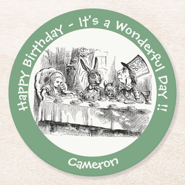 Alice in Wonderland Party - Mad Hatter's Tea Party Round Paper Coaster (Front)