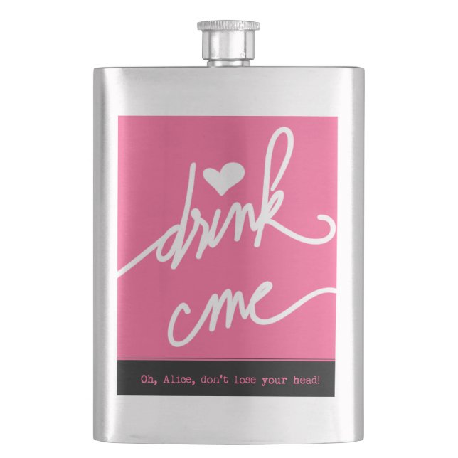 Alice in Wonderland Pink Drink Me Hip Flask (Front)