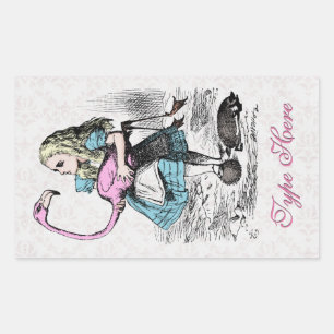 Alice in Wonderland Pink Flamingo Croquet Party Rectangular Sticker