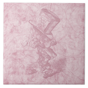 Alice in Wonderland Pink Floral Art Mad Hatter Ceramic Tile