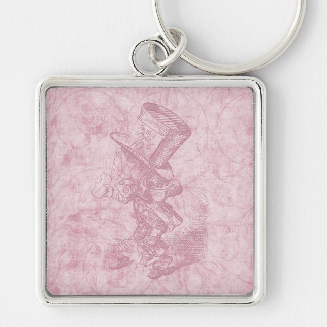 Alice in Wonderland Pink Floral Art Mad Hatter Key Ring (Front)