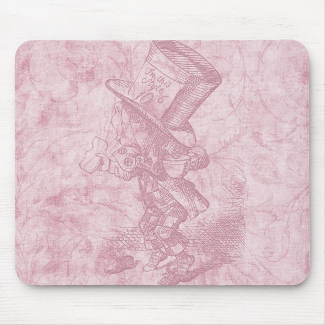 Alice in Wonderland Pink Floral Art Mad Hatter Mouse Pad (Front)