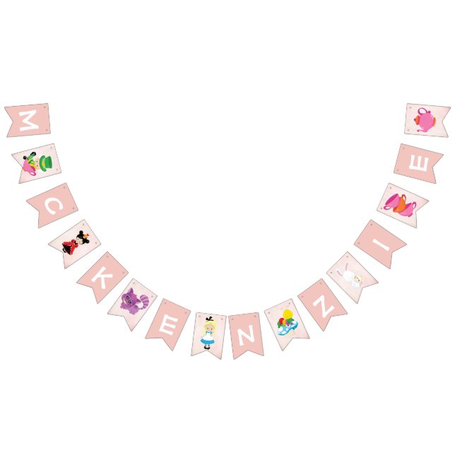 Alice in Wonderland Pink Monogram Birthday Party Bunting (All)