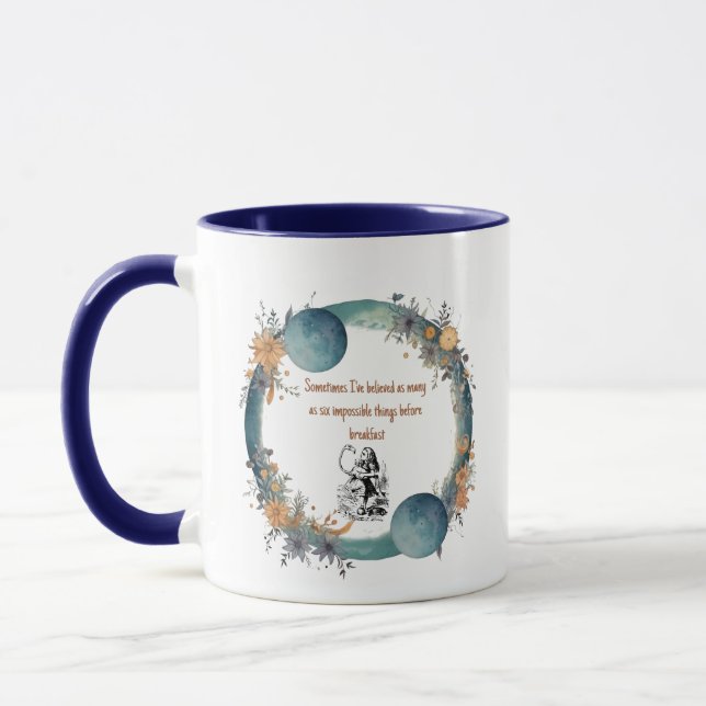 Alice in Wonderland Quote, Impossible Things Art Mug (Left)
