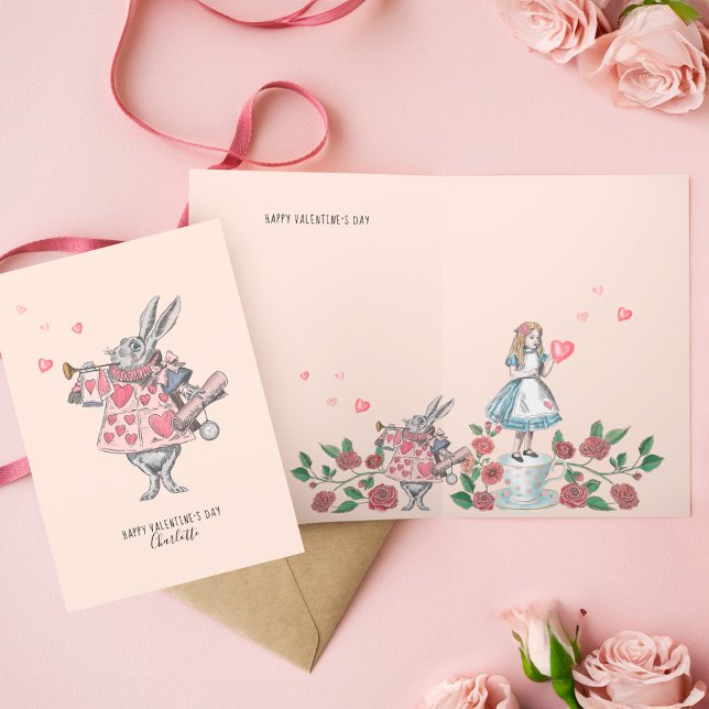 Alice In Wonderland Rabbit Happy Valentine's Day Holiday Card (Alice In Wonderland Rabbit Happy Valentine's Day Holiday Card)