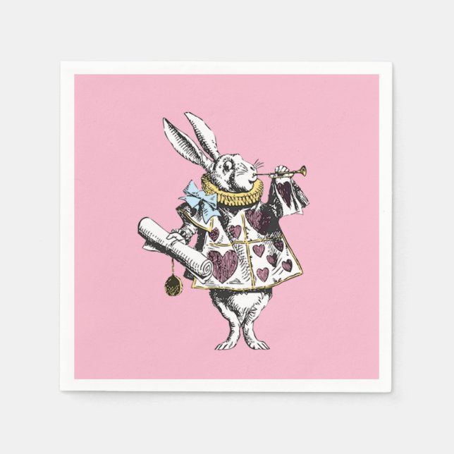 Alice in Wonderland Rabbit Pink Napkin (Front)