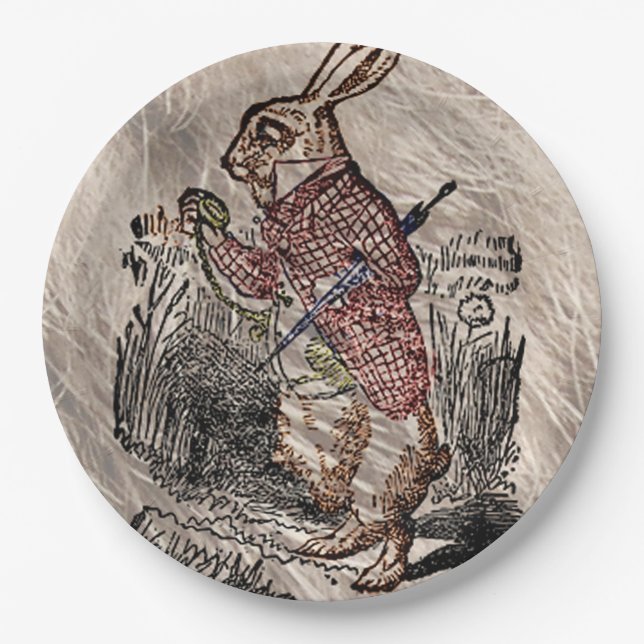 Alice #in Wonderland Rabbit Sketch Art Paper Plate (Front)