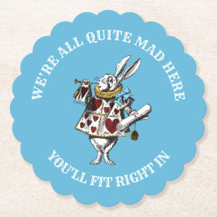 Alice in Wonderland Rabbit with Mad Quote Paper Coaster