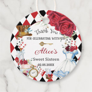 Alice in Wonderland Red Floral Birthday Tea Party Favour Tags