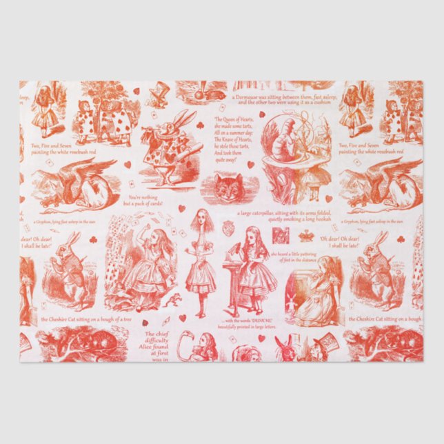 Alice in Wonderland Red Orange Toile Quotes Tissue Paper (Front)