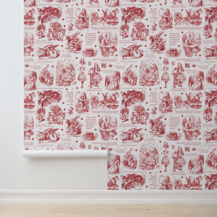 Alice in Wonderland Red White Toile Nursery Wallpaper