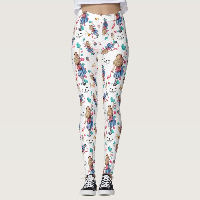 Alice In Wonderland Repeating Pattern Leggins Leggings (Front)