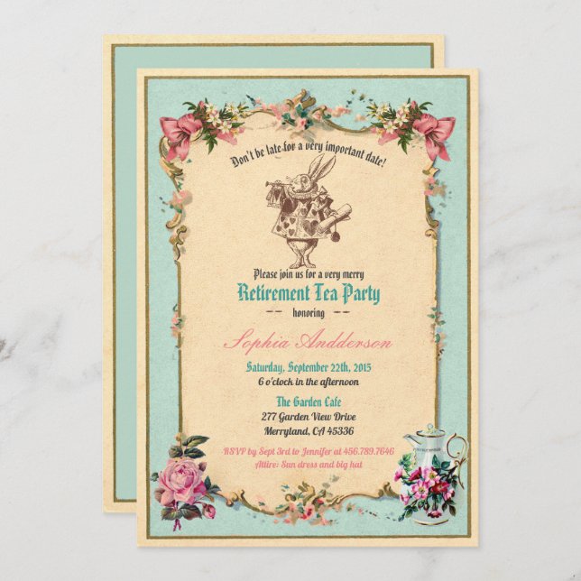 Alice in Wonderland retirement party invitation (Front/Back)