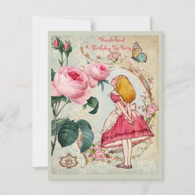 Alice in Wonderland Roses Collage Birthday Party Invitation (Front)