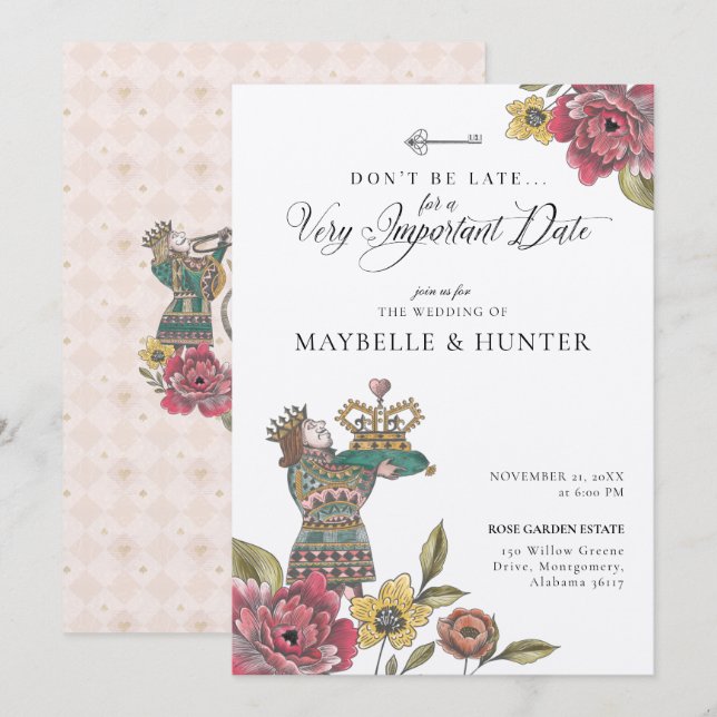 Alice In Wonderland Royal Crown Fairytale Wedding Invitation (Front/Back)