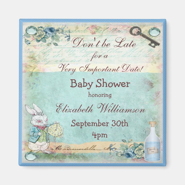 Alice in Wonderland Save The Date Baby Shower Magnet (Front)