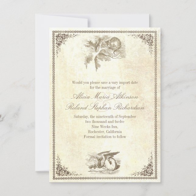 Alice in wonderland save the date cards (Front)