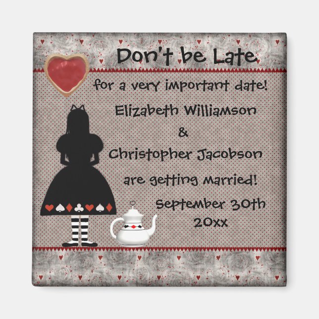 Alice in Wonderland Save the Date Wedding Magnets (Front)