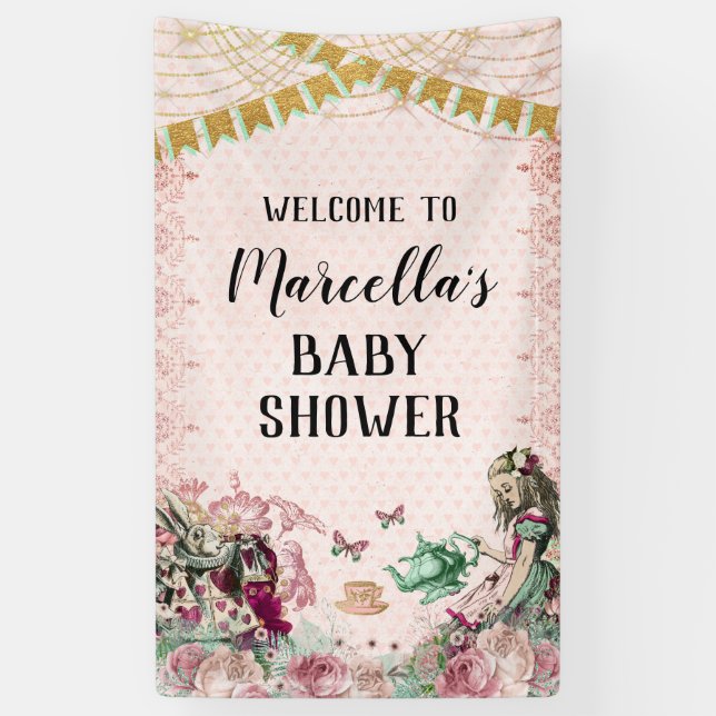 Alice in Wonderland Shower Blush & Mint Banner (Vertical)
