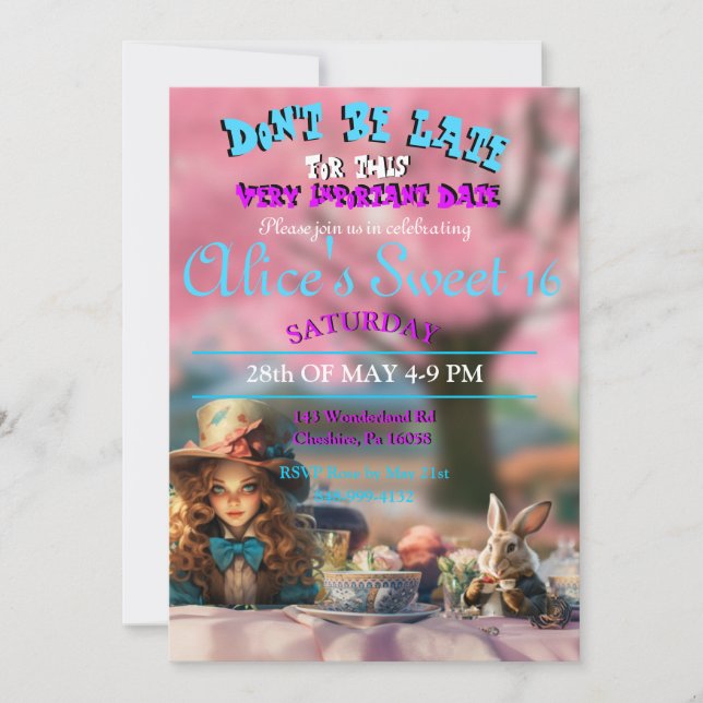 Alice In Wonderland Sweet 16 Invitation (Front)