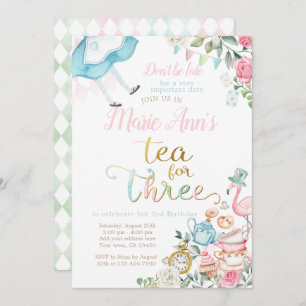 Alice in Wonderland, Tea for Three 3rd Birthday Invitation