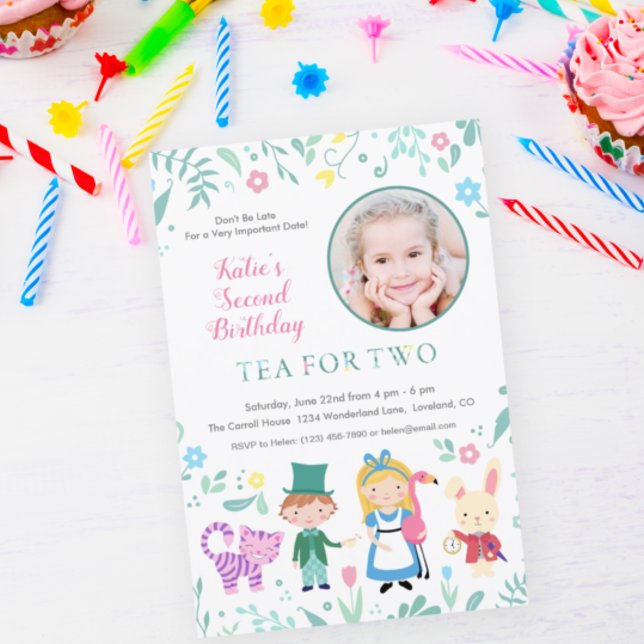 Alice in Wonderland | Tea for Two Second Birthday Invitation (Creator Uploaded)