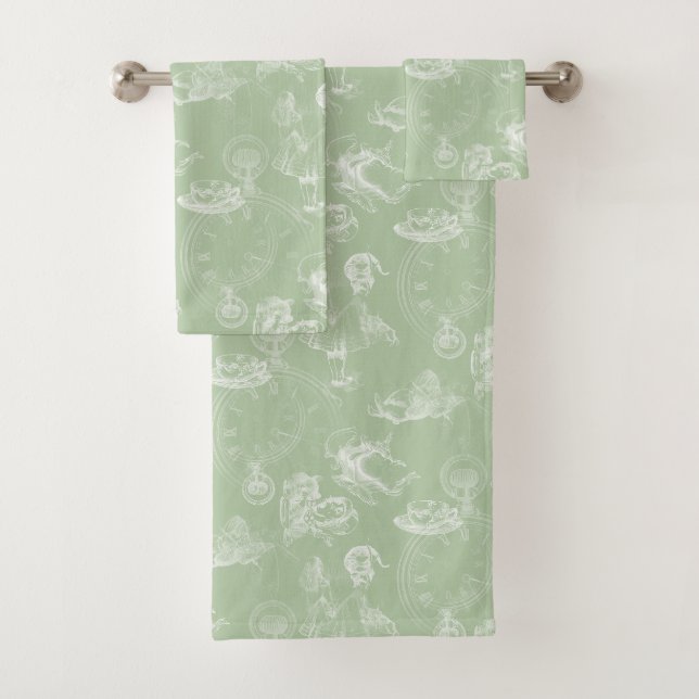 Alice in Wonderland Tea Green Towel Set (Insitu)