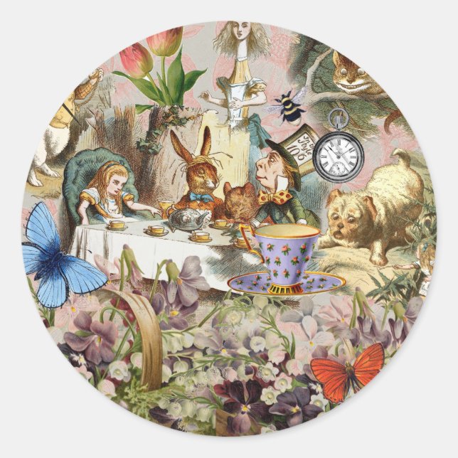 Alice in Wonderland Tea Party Art Classic Round Sticker (Front)