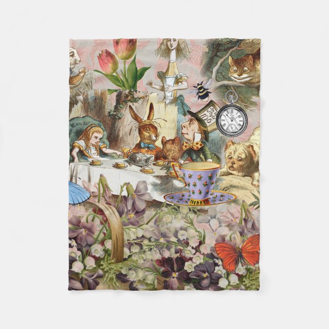 Alice in Wonderland Tea Party Art Fleece Blanket (Front)