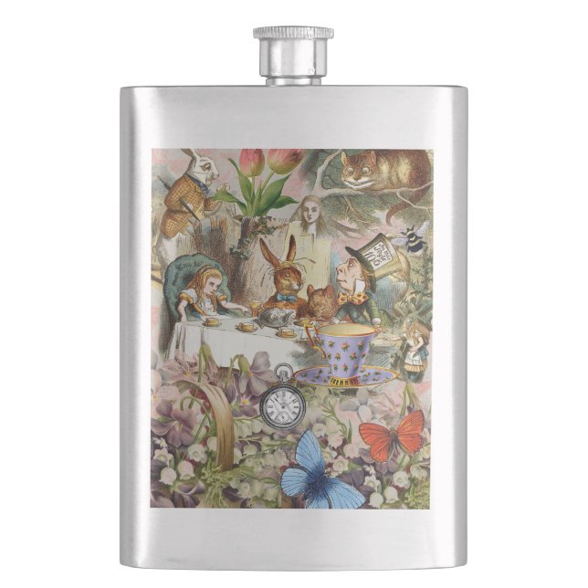 Alice in Wonderland Tea Party Art Hip Flask (Front)