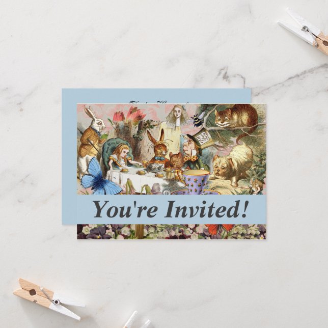 Alice in Wonderland Tea Party Art Invitation (Front/Back In Situ)
