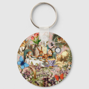 Alice in Wonderland Tea Party Art Key Ring