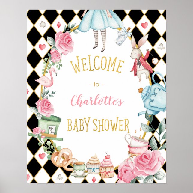 Alice in Wonderland Tea Party Baby Shower Welcome Poster (Front)