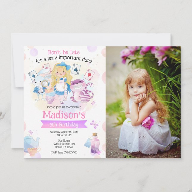 Alice in Wonderland Tea Party Birthday Photo Invitation (Front)