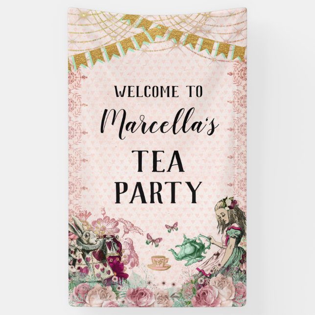 Alice in Wonderland Tea Party Blush & Mint Banner (Vertical)